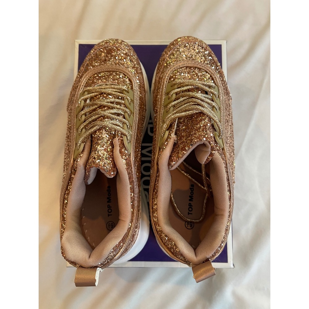 Top Moda Kory-1 Rose Gold Glitter Chunky Platform Sneakers Womens 6.5 Sparkly - Picture 3 of 9